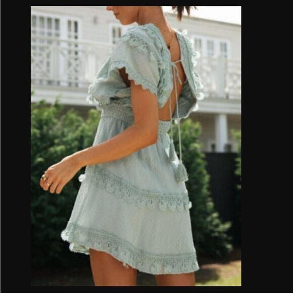 Lace Tie Backless Doll Sleeve Dress - Picture 4 of 4